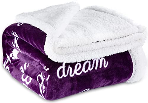 RHF Warm Sherpa Blanket - Gifts for Women Birthday Gift Soft Throw Blankets for Mom Friend Grandma Family Cozy Fuzzy Sherpa Throw Blanket for Couch Dog Pet Positive Happiness(Throw, Purple)