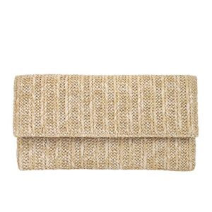 JNB Natural Straw Flat Clutch, Natural Medium