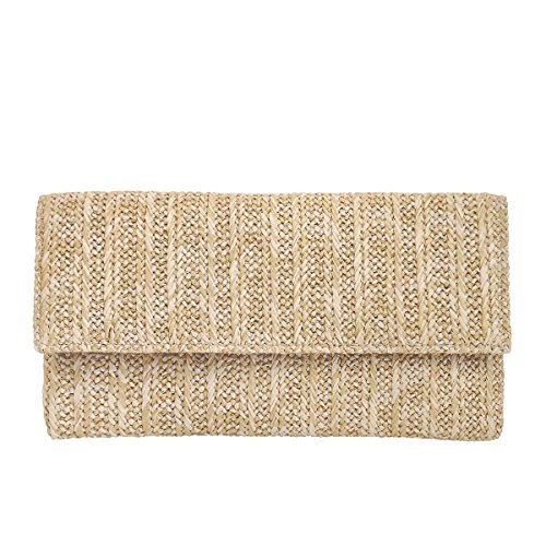 JNB Natural Straw Flat Clutch, Natural Medium