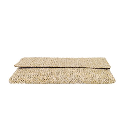 JNB Natural Straw Flat Clutch, Natural Medium