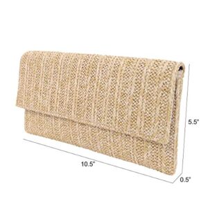 JNB Natural Straw Flat Clutch, Natural Medium