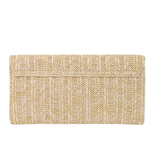 JNB Natural Straw Flat Clutch, Natural Medium