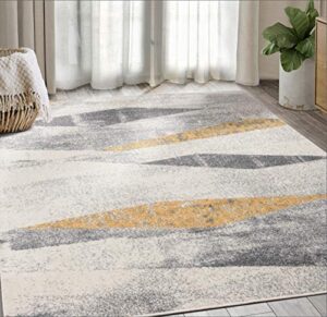 abani geometric distressed turkish area rug, laguna collection grey & yellow modern style 5′ 3″ x 7′ 6″ accent rug rugs