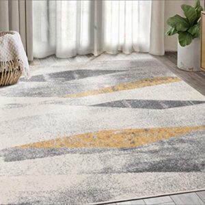 Abani Geometric Distressed Turkish Area Rug, Laguna Collection Grey & Yellow Modern Style 5' 3" x 7' 6" Accent Rug Rugs