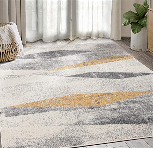 Abani Geometric Distressed Turkish Area Rug, Laguna Collection Grey & Yellow Modern Style 5' 3" x 7' 6" Accent Rug Rugs