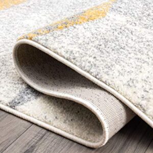 Abani Geometric Distressed Turkish Area Rug, Laguna Collection Grey & Yellow Modern Style 5' 3" x 7' 6" Accent Rug Rugs