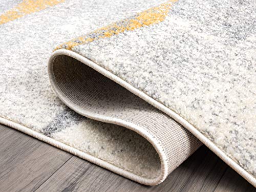 Abani Geometric Distressed Turkish Area Rug, Laguna Collection Grey & Yellow Modern Style 5' 3" x 7' 6" Accent Rug Rugs