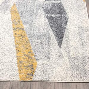 Abani Geometric Distressed Turkish Area Rug, Laguna Collection Grey & Yellow Modern Style 5' 3" x 7' 6" Accent Rug Rugs