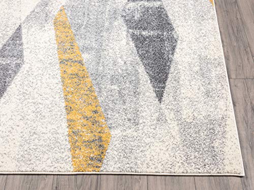 Abani Geometric Distressed Turkish Area Rug, Laguna Collection Grey & Yellow Modern Style 5' 3" x 7' 6" Accent Rug Rugs