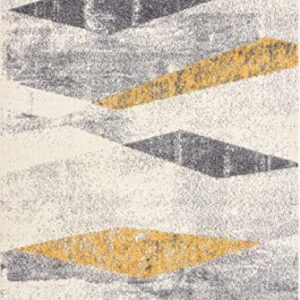 Abani Geometric Distressed Turkish Area Rug, Laguna Collection Grey & Yellow Modern Style 5' 3" x 7' 6" Accent Rug Rugs