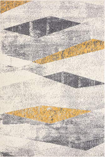 Abani Geometric Distressed Turkish Area Rug, Laguna Collection Grey & Yellow Modern Style 5' 3" x 7' 6" Accent Rug Rugs