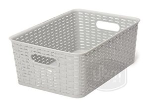 ybm home medium plastic rattan storage box basket organizer, medium – gray – 1 pack