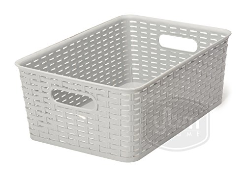 YBM Home Medium Plastic Rattan Storage Box Basket Organizer, Medium - Gray - 1 Pack