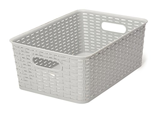 YBM Home Medium Plastic Rattan Storage Box Basket Organizer, Medium - Gray - 1 Pack