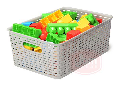 YBM Home Medium Plastic Rattan Storage Box Basket Organizer, Medium - Gray - 1 Pack