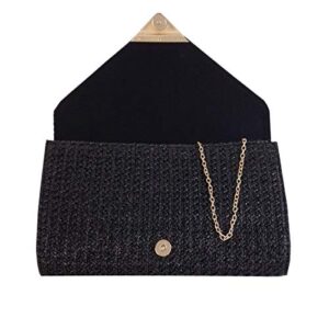 JNB Natural Straw Clutch, Black Medium