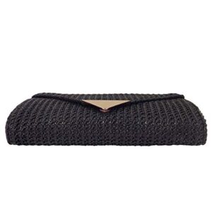 JNB Natural Straw Clutch, Black Medium