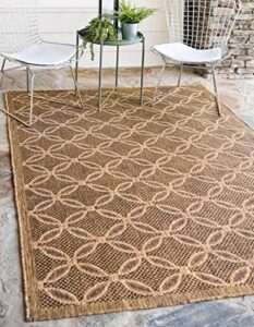 unique loom trellis collection area rug-geometric border design, moroccan inspired for indoor/outdoor décor, 8 ft x 11 ft 4 in, light brown/brown