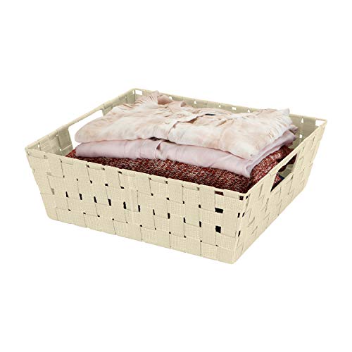 Kennedy Simplify Bins/Totes - Large Storage Baskets - Woven Strap/Storage Organizer - Lightweight - Ivory - 13"x15"x5