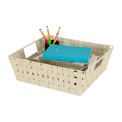 Kennedy Simplify Bins/Totes - Large Storage Baskets - Woven Strap/Storage Organizer - Lightweight - Ivory - 13"x15"x5