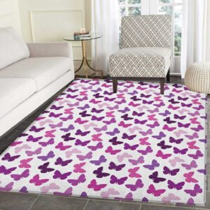 butterfly area rug carpet abstract retro butterfly silhouettes floral springtime girls theme image living dining room bedroom hallway office carpet 3’x4′ pink purple lilac