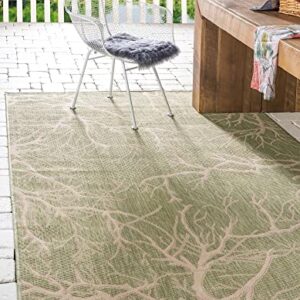 Unique Loom Collection Coastal, Branches, Botanical, Indoor and Outdoor Area Rug, 4 ft x 6 ft, Light Green/Beige