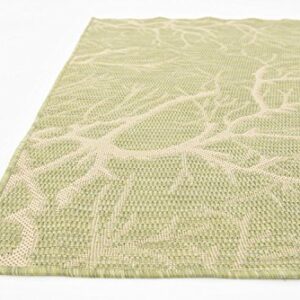 Unique Loom Collection Coastal, Branches, Botanical, Indoor and Outdoor Area Rug, 4 ft x 6 ft, Light Green/Beige