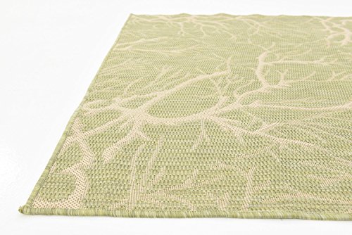 Unique Loom Collection Coastal, Branches, Botanical, Indoor and Outdoor Area Rug, 4 ft x 6 ft, Light Green/Beige