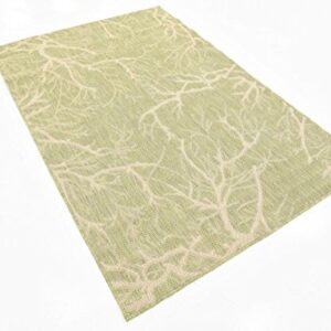 Unique Loom Collection Coastal, Branches, Botanical, Indoor and Outdoor Area Rug, 4 ft x 6 ft, Light Green/Beige