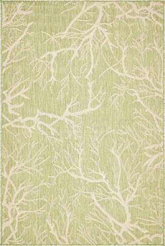 Unique Loom Collection Coastal, Branches, Botanical, Indoor and Outdoor Area Rug, 4 ft x 6 ft, Light Green/Beige