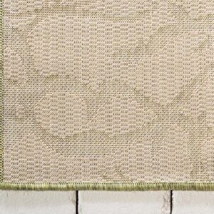 Unique Loom Collection Coastal, Branches, Botanical, Indoor and Outdoor Area Rug, 4 ft x 6 ft, Light Green/Beige