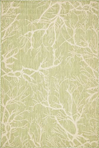 Unique Loom Collection Coastal, Branches, Botanical, Indoor and Outdoor Area Rug, 4 ft x 6 ft, Light Green/Beige