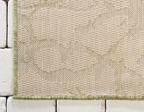 Unique Loom Collection Coastal, Branches, Botanical, Indoor and Outdoor Area Rug, 4 ft x 6 ft, Light Green/Beige