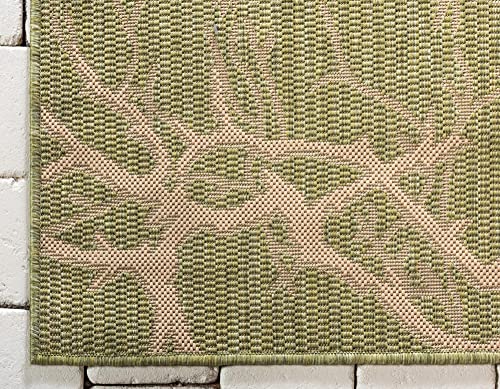 Unique Loom Collection Coastal, Branches, Botanical, Indoor and Outdoor Area Rug, 4 ft x 6 ft, Light Green/Beige