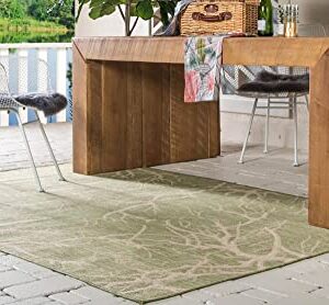 Unique Loom Collection Coastal, Branches, Botanical, Indoor and Outdoor Area Rug, 4 ft x 6 ft, Light Green/Beige