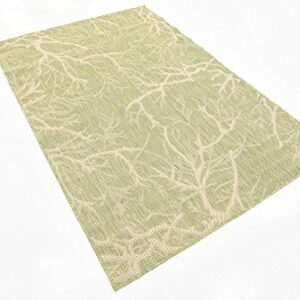 Unique Loom Collection Coastal, Branches, Botanical, Indoor and Outdoor Area Rug, 4 ft x 6 ft, Light Green/Beige