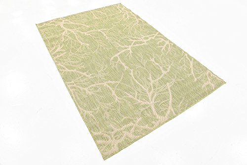 Unique Loom Collection Coastal, Branches, Botanical, Indoor and Outdoor Area Rug, 4 ft x 6 ft, Light Green/Beige