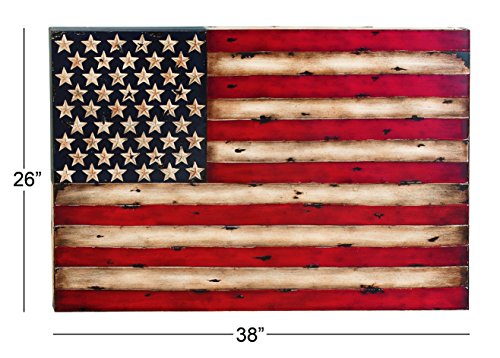 Deco 79 Metal American Flag Indoor Outdoor Wall Decor, 38" x 2" x 26", Red