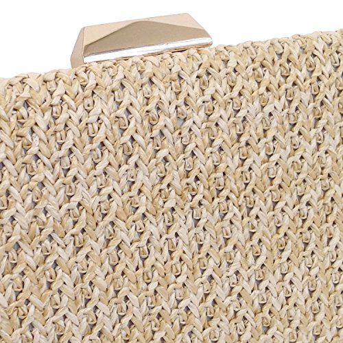 Natural Straw Box Clutch, Natural Medium