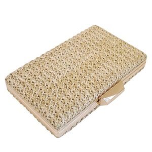 Natural Straw Box Clutch, Natural Medium