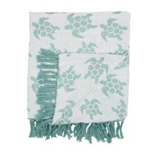 c&f home chenille sea turtles coastal nautical tropical beach seafoam blue reversible throw blanket with fringe soft cozy decor decoration for couch sofa bed 50×60 inches blue