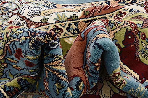 Unique Loom Narenj Collection Classic Traditional Hunting Scene Textured Design Area Rug, Rectangular 5' 0" x 8' 0", Blue/Tan