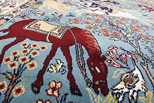 Unique Loom Narenj Collection Classic Traditional Hunting Scene Textured Design Area Rug, Rectangular 5' 0" x 8' 0", Blue/Tan