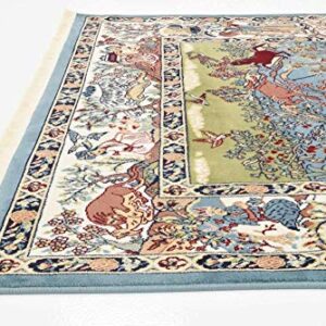 Unique Loom Narenj Collection Classic Traditional Hunting Scene Textured Design Area Rug, Rectangular 5' 0" x 8' 0", Blue/Tan