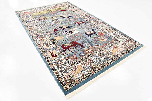 Unique Loom Narenj Collection Classic Traditional Hunting Scene Textured Design Area Rug, Rectangular 5' 0" x 8' 0", Blue/Tan