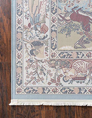 Unique Loom Narenj Collection Classic Traditional Hunting Scene Textured Design Area Rug, Rectangular 5' 0" x 8' 0", Blue/Tan