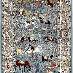 Unique Loom Narenj Collection Classic Traditional Hunting Scene Textured Design Area Rug, Rectangular 5' 0" x 8' 0", Blue/Tan