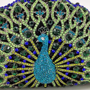 Boutique De FGG Elegant Crystal Clutches For Women Peacock Clutch Bag Evening Purses and Handbags (Small, Green)