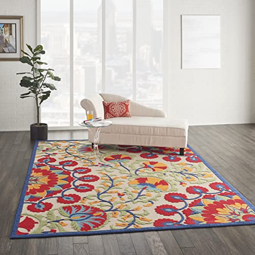 Nourison Aloha Indoor/Outdoor Red/Multi 7'10" x 10'6" Area -Rug, Easy -Cleaning, Non Shedding, Bed Room, Living Room, Dining Room, Deck, Backyard, Patio (8x11)