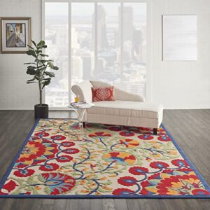 Nourison Aloha Indoor/Outdoor Red/Multi 7'10" x 10'6" Area -Rug, Easy -Cleaning, Non Shedding, Bed Room, Living Room, Dining Room, Deck, Backyard, Patio (8x11)